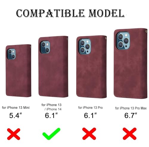 RANYOK Wallet Case Compatible with iPhone 13/14 (6.1 inch), Premium PU Leather Zipper Flip Folio Wallet RFID Blocking with Wrist Strap Magnetic Closure Built-in Kickstand Protective Case (Pink) - color: Pink