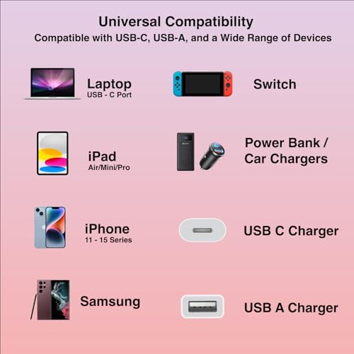 4-in-1 USB C Cable 6FT 60W Fast Charging Cord Multiple Ports Charger Adapter with USB C/USB A Port, Compatible with iPhone16/15/14/13/12/Pro/Samsung, Multi Charging Cable