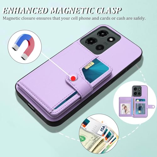 for Moto G 5G 2025 Back RFID Blocking Wallet Case, Purple | PU leather, TPU interior, 5 card slots, cash/photo pocket, magnetic clasp, kickstand, 2-layer shockproof, scratch resistant - color: Purple