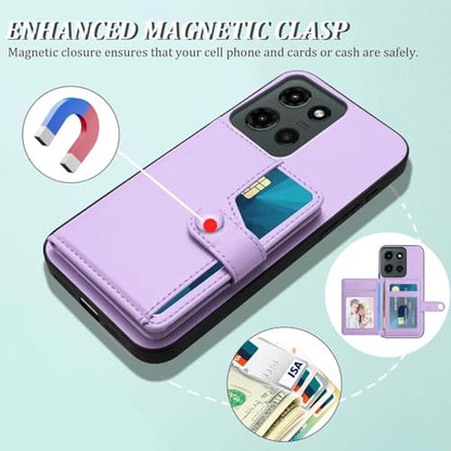 for Moto G 5G 2025 Back RFID Blocking Wallet Case, Purple | PU leather, TPU interior, 5 card slots, cash/photo pocket, magnetic clasp, kickstand, 2-layer shockproof, scratch resistant - color: Purple