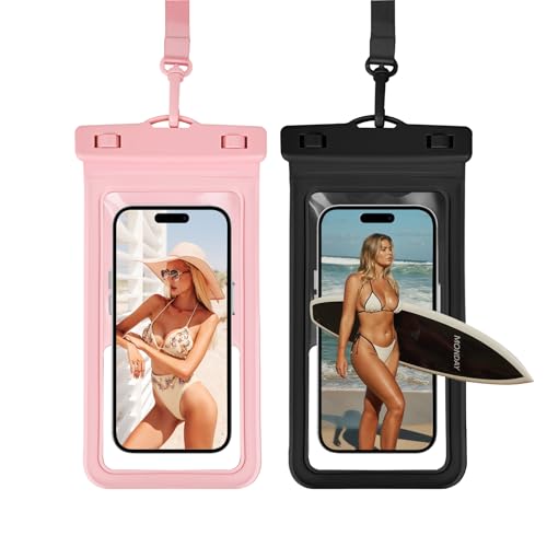 Waterproof Phone Pouch, with Inside Card Holder, Large Waterproof Case Compatible with iPhone 17 16 15 14 13 Pro Max, Beach Cruise Essentials, 2 Pack, Pink and Black - color: A4-Pink and Black