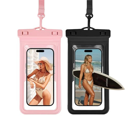 Waterproof Phone Pouch, with Inside Card Holder, Large Waterproof Case Compatible with iPhone 17 16 15 14 13 Pro Max, Beach Cruise Essentials, 2 Pack, Pink and Black - color: A4-Pink and Black