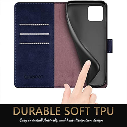 SUANPOT for iPhone 13 6.1 inch 5G with RFID Blocking Wallet case Credit Card Holder,Flip Book PU Leather Phone case Shockproof Cover Cellphone Women Men for Apple 13 case Wallet Blue - color: Navy Blue