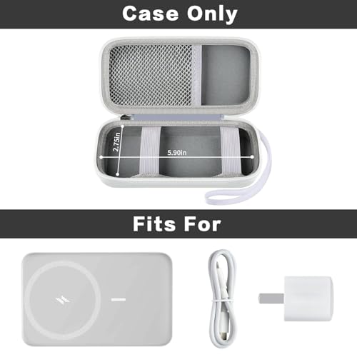 Case for Anker Magnetic Battery 10,000mAh Foldable Wireless Portable Charger, 633/622/621/321 5,000mAh Power Bank (MagGo) Holder, Storage for Baseus Power Delivery -Case Only (White, Medium) | 5000mAh/10000mAh Magnetic Battery Wireless Power Delivery, Har
