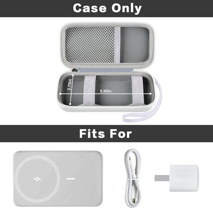Case for Anker Magnetic Battery 10,000mAh Foldable Wireless Portable Charger, 633/622/621/321 5,000mAh Power Bank (MagGo) Holder, Storage for Baseus Power Delivery -Case Only (White, Medium) | 5000mAh/10000mAh Magnetic Battery Wireless Power Delivery, Har