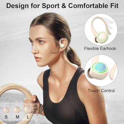 Matast Wireless Earbuds, Bluetooth Headphones Sports, Bass Fitness Earphones Gym Running, IP7 Waterproof Headset with Earhook Workout, Playback Over-Ear Buds with ENC Noise Cancelling Mic - color: Mickey White