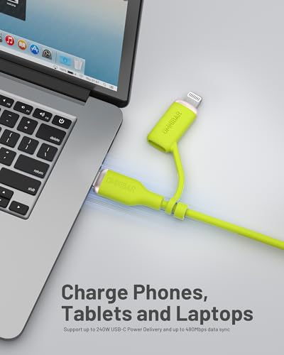 2-in-1 Silicone USB C to USB C Cable 6FT, MFi Lightning Adapter - color: C to C/Lightning Silicone Green