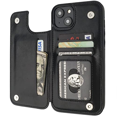 ONETOP for iPhone 14 Plus Wallet Case with Credit Card Holder,Black | Kickstand,ID/Cash Holder,Case Wallet with Card Slots,Double Magnetic Clasp,Durable PU Leather Shockproof Cover for Women Men - color: Black