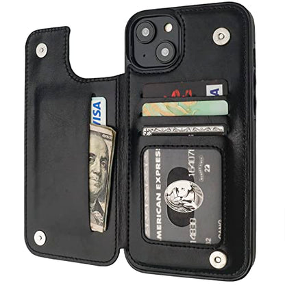 ONETOP for iPhone 14 Plus Wallet Case with Credit Card Holder,Black | Kickstand,ID/Cash Holder,Case Wallet with Card Slots,Double Magnetic Clasp,Durable PU Leather Shockproof Cover for Women Men - color: Black