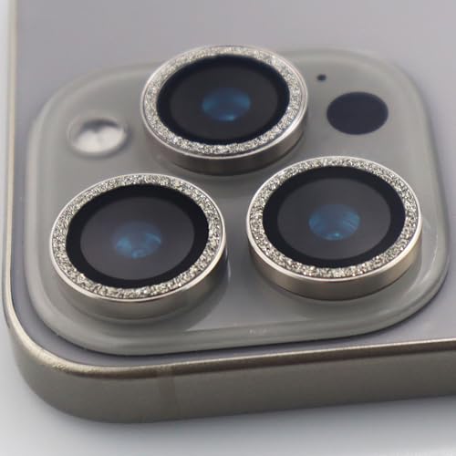 BONVAN for iPhone 15 Pro / 15 Pro Max / 14 Pro / 14 Pro Max Camera Lens Protector Bling Glitter Metal Crystal Tempered Glass Screen Accessories Lens Cover (Grey) - color: Grey