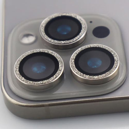 BONVAN for iPhone 15 Pro / 15 Pro Max / 14 Pro / 14 Pro Max Camera Lens Protector Bling Glitter Metal Crystal Tempered Glass Screen Accessories Lens Cover (Grey) - color: Grey