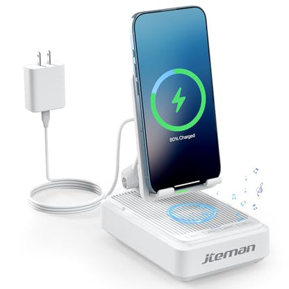 Jteman Cell Phone Stand with Bluetooth Speaker and Wireless Charger - color: White