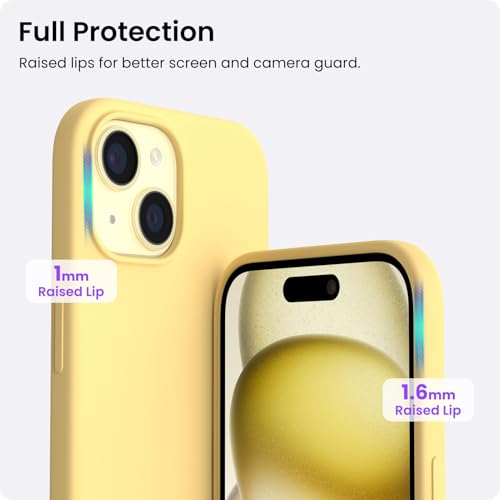 ORNARTO Compatible with iPhone 15 Case 6.1, Slim Liquid Silicone 3 Layers Full Covered Soft Gel Rubber Phone Case, Anti-Scratch Shockproof Protective Cover 6.1 Inch, Butter Yellow - color: Butter Yellow