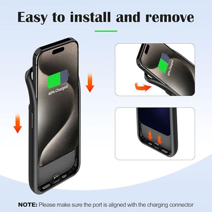 Battery Case Charger Made for iPhone 15 Pro Max, Type-C Ultra Slim Protective Charging Case, Wireless Slim 8500mAh Portable Rechargeable Charger - Black