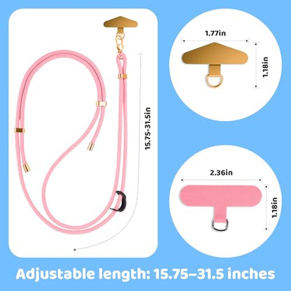 BestStone Crossbody Phone Lanyard Strap with 2 Tether Tabs (Nylon Pad + Metal Plate), Adjustable Cell Phone Lanyard - color: Pink