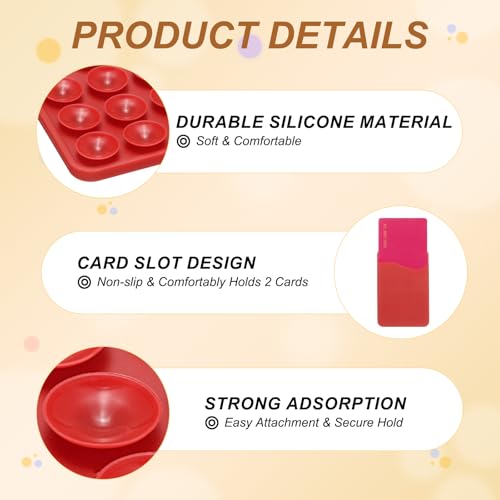 uxcell 2 Pack Suction Phone Card Holder, Silicone Suction Cup Phone Grip Card Holder Mount with Card Slot for Cellphone, Wine Red - color: Wine Red