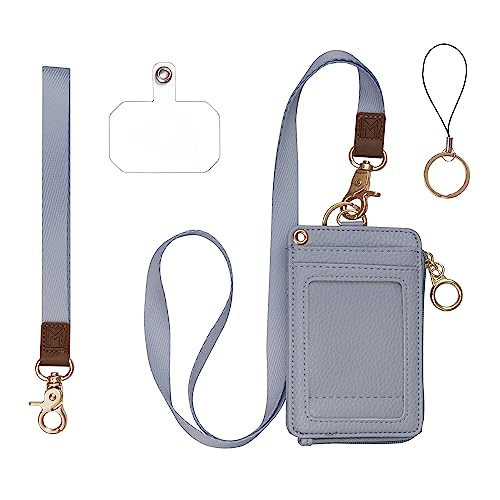 MONDO DESIGNS 2-in-1 ID Badge Holder & Lanyard Wallet - Multi-Use Womens Small Wallet with Removable Wristlet & Neck Lanyard, Clear Window, 5 Card Slots, Phone Holder, Ring Keychain - Blue - color: Blue