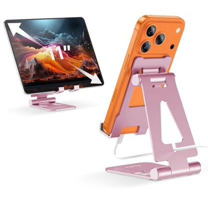 Aoviho Foldable Cell Phone Stand for Desk, Holder for iPhone,Pink - color: Pink