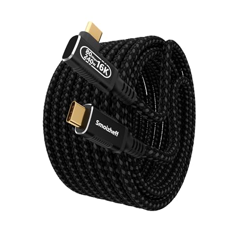 10ft/3m USB5 Cable with 90 Degree Right Angle,for Thunderbolt 5/4,Nylon Braided USB C Cable,80Gbps Data Transfer, Coaxial Structure for 8K@120Hz/16K@60Hz Video,240W Fast Charging Cord - size: 10ft/3m