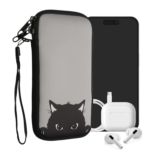 kwmobile Neoprene Sleeve for Smartphone Size XXL - 7" - Shock Absorbing Pouch Case - Protective Phone Bag - Curious Cat Grey/Black - style: Curious Cat 22-01