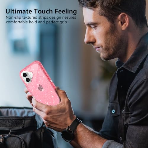 TUTUKII for iPhone 14 Case Pink Glitter | Heavy Duty Shockproof, Anti-Drop, Anti-Yellow,Triple-Layer Transparent Protective Phone Cover, 6.1" - color: Pink Glitter, size: iPhone 14 6.1"