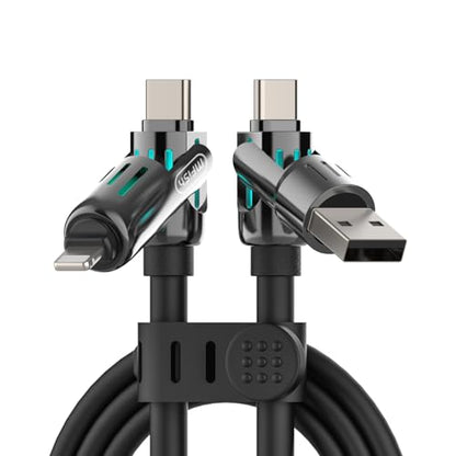 MFish 240W 4-in-1 Fast Charging Cable, Black, 10FT - color: Black, size: 10FT