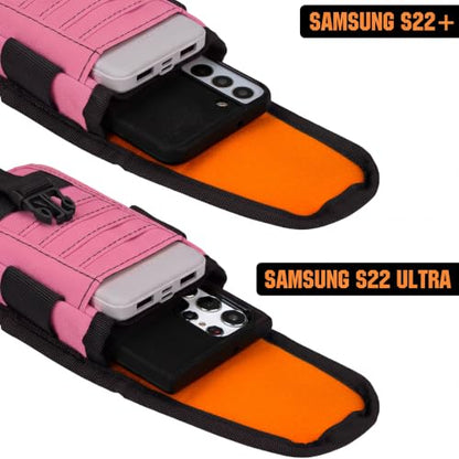 Tactical Phone Holster Pouch, Smartphone Pouch Phone Case Molle Gadget Bag Molle Attachment Belt Holder Waist Bag for 4.7"-6.9" with US Flag Patch for iPhone 17 Pro/16 Pro/15 Pro (Hot Pink) - color: Hot Pink
