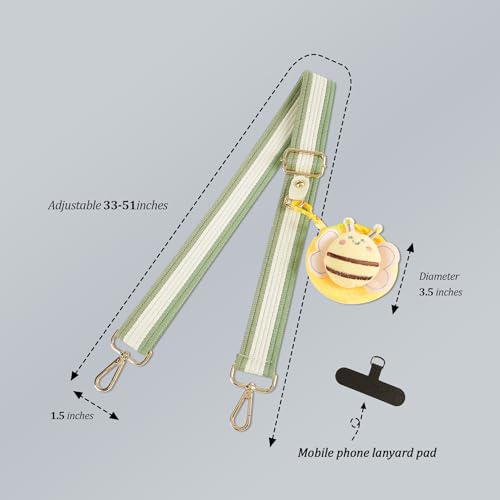chushui Clip and Go Strap for Phone with Wallet Crossbody, Adjustable Anti-Theft Cell Phone Lanyard,Purse Strap with Zippered Pouch, for Women - color: Green + Bee + Phone Shim (Adjustable)