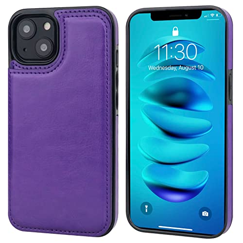 ONETOP for iPhone 14 Plus Wallet Case with Credit Card Holder,Purple | Kickstand,ID/Cash Holder,Case Wallet with Card Slots,Double Magnetic Clasp,Durable PU Leather Shockproof Cover for Women Men - color: Purple