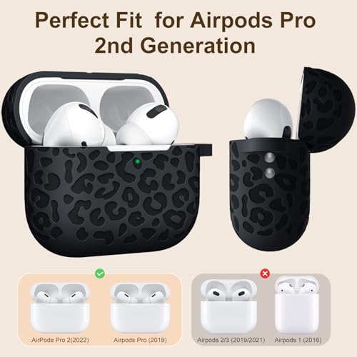 Compatible with Airpods Pro 2nd Generation Case, Leopard Engraved Soft Silicone Skin Cover Full Protective Case for AirPods Pro Case 2nd/Airpod Pro Case Cover,Front LED Visible,Black - color: Black, size: Airpods Pro 2/1 Case