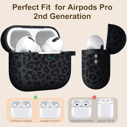 Compatible with Airpods Pro 2nd Generation Case, Leopard Engraved Soft Silicone Skin Cover Full Protective Case for AirPods Pro Case 2nd/Airpod Pro Case Cover,Front LED Visible,Black - color: Black, size: Airpods Pro 2/1 Case