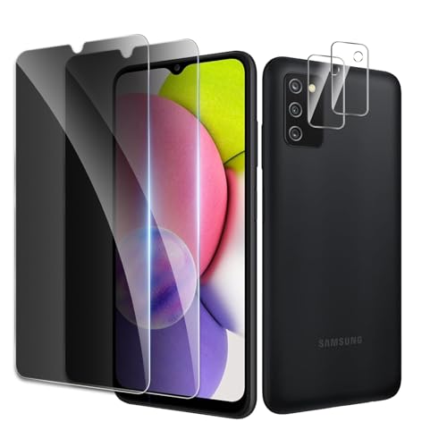 [2+2 Pack] Privacy Screen Protector for Samsung Galaxy A03s 5G, Anti-Spy Shatterproof Tempered Glass with Camera Lens Tempered Glass 9H Hardness Bubble Free Anti-Glare Case Friendly