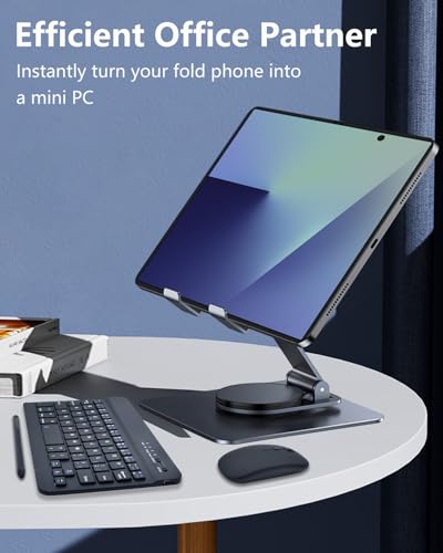 for Samsung Galaxy Z Fold 8 Ultra 7 6 5 All Fold Series Bluetooth Keyboard Stand Mouse & Pen Set, Portable Travel Wireless Keyboard Adjustable Foldable Aluminum Alloy Desk Holder for 4.7"-8.5" Tablets - color: Standard Base