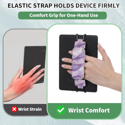 Secure Hand Strap for 6-7.5" Kindle and Tablets, Versatile Lightweight Faux Leather E-Book Grip Holder, Heavy-Duty E-Book Accessories for Reading Lover Gift (Purple Marble) - color: Purple Marble