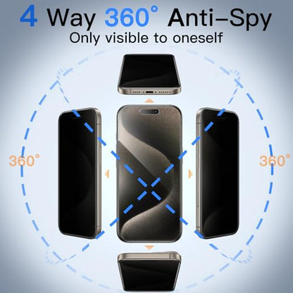 JETech 360° Privacy Screen Protector for iPhone 15 Pro Max, 2-Pack - size: iPhone 15 Pro Max