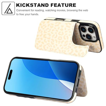 HAOPINSH for iPhone 16 Pro Wallet Case with Card Holder, Cream-Coloured Leopard Pattern Back Flip Folio PU Leather Kickstand Card Slots Case for Women Girls, Double Magnetic Clasp Shockproof 6.3" - color: Cream-coloured Leopard