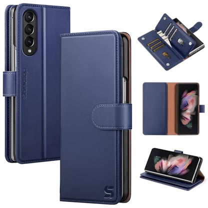 Shieldtop Compatible with Samsung Galaxy Z Fold 3 Wallet Case with Card Holder,Women Man RFID Blocking PU Leather Flip Shockproof Protective Cover Credit Card Holder Slots Kickstand,Dark Blue - color: Dark Blue, size: Samsung Galaxy Z Fold 3