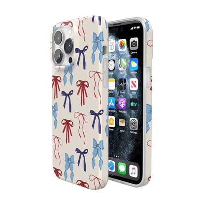 Casely iPhone 14 Pro Case | American Girlie | Red White & Blue Bows | Compatible with MagSafe | Classic Ultra Thin Design - color: American Girlie | Red White & Blue Bows, size: Iphone 14 Pro