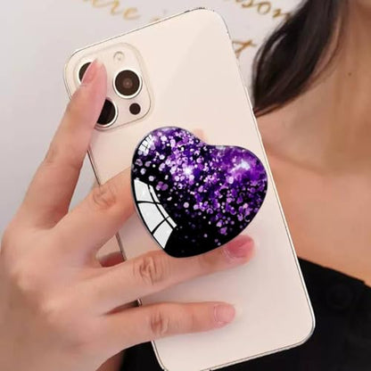 Moblile Cell Phone Grip Heart Shape Glass Holder for Smartphones and Tablets, Cellphone Collapsible Expandiing Stand（Black Purple