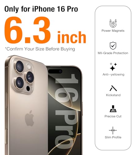 TORRAS Stronger Magnetic for iPhone 16 Pro Case, Translucent Titanium Gray | Compatible with MagSafe, Military Grade Drop Protection, Shockproof Airbag, Camera Control, Color Button, Slim Anti-Scratch - color: Natural Titanium Gray