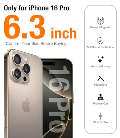 TORRAS Stronger Magnetic for iPhone 16 Pro Case, Translucent Titanium Gray | Compatible with MagSafe, Military Grade Drop Protection, Shockproof Airbag, Camera Control, Color Button, Slim Anti-Scratch - color: Natural Titanium Gray