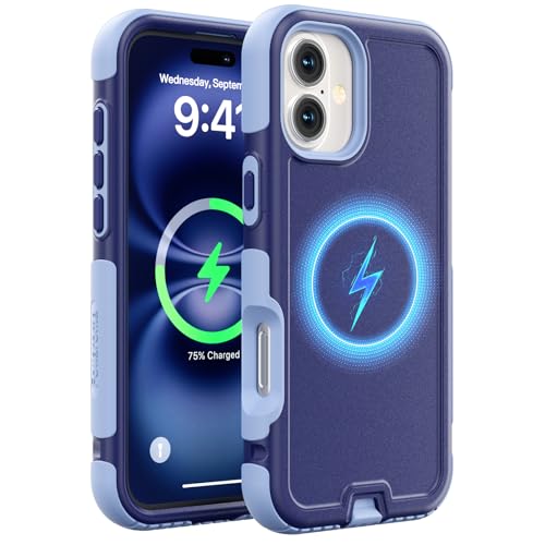 Follaroma Magnetic for iPhone 16 Case, Heavy Duty Cases, Blue-Purple,6.1" | Compatible with MagSafe, Heavy Duty Shockproof,Military-Grade Anti-Drop Protective,Dual Layer Magnetic Protection Phone Cover - color: Blue-Purple, size: iPhone 16 6.1''