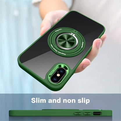 for iPhone Xs Case and iPhone X Case Compatible with Magnetic | With Ring Holder,Transparent Hard PC,Rotated Ring Holder Kickstand Phone Case 5.8in,Green JUS12-39 - color: Green