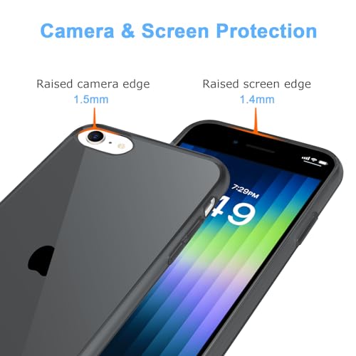 JJGoo Compatible with iPhone SE Case 2022/2020, Compatible with iPhone 7 8 Case Clear Soft Transparent Shockproof Protective Slim Thin Bumper Phone Cover, Black - color: Black