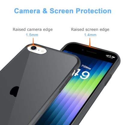 JJGoo Compatible with iPhone SE Case 2022/2020, Compatible with iPhone 7 8 Case Clear Soft Transparent Shockproof Protective Slim Thin Bumper Phone Cover, Black - color: Black