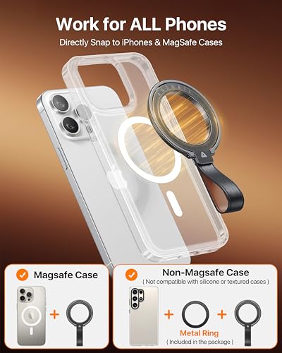 andobil 2026 Premium Leather Magnetic Phone Grip Holder for MagSafe, Stable - color: dark black