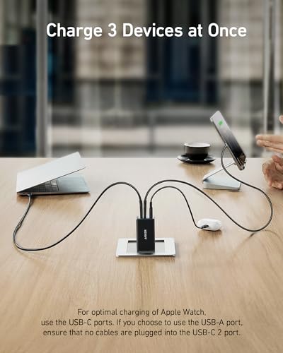 Anker 65W Max 3-Port USB C Charger Block, Compact Foldable Phone Charger
