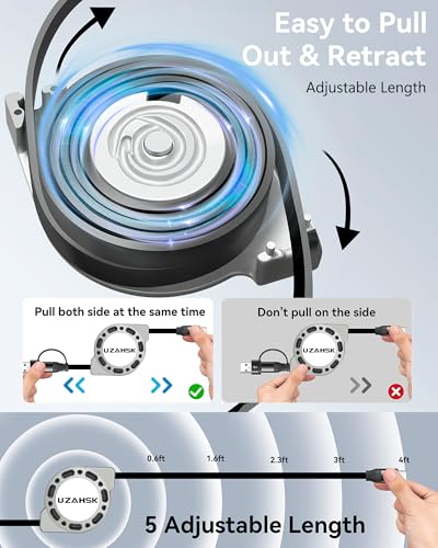 3 in 1 Retractable Charging Cable, USB A/C Charging Cable - size: A TO 60W:1PACK