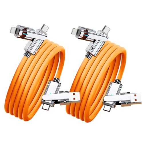 2 Pack USB C to C Cable 5ft Chubby Silicone 4 in 1 USB C Charging Cable - color: Orange+Orange