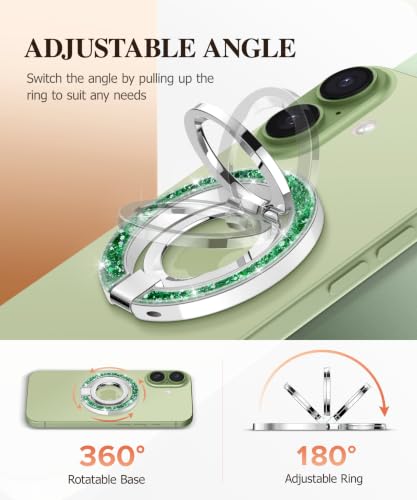 GVIEWIN Magnetic Phone Ring Holder, Compatible with MagSafe Phone Grip - color: Glitter/Green-2